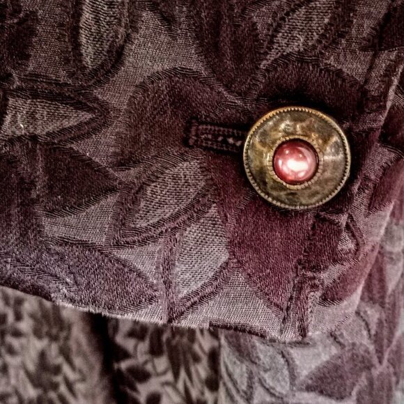 Olsen Europe Brown Jacquard Rabbit Fur Trim Coat - Picture 4 of 6